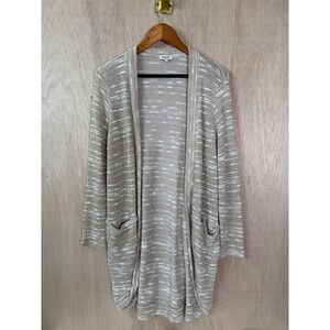 Splendid Women Beige White Space Dye Knit Open Front Cardigan Pockets Med USA